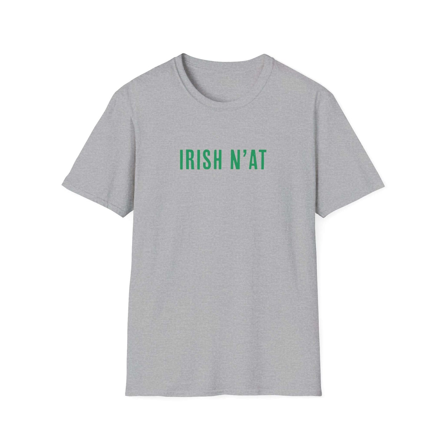 Gray tee shirt with Irish N'at across the chest