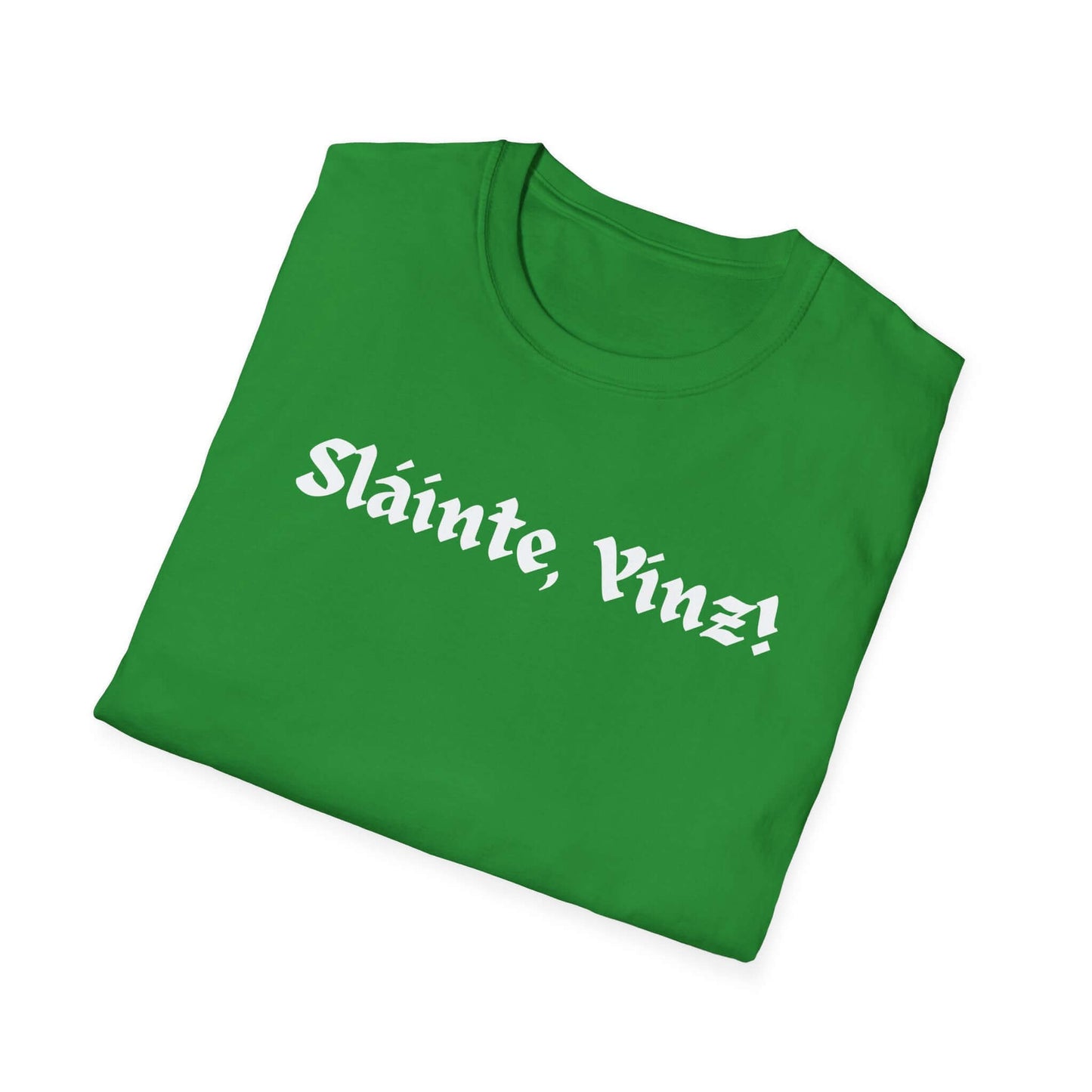Folded green St Patrick's Day shirt that says Slainte Yinz