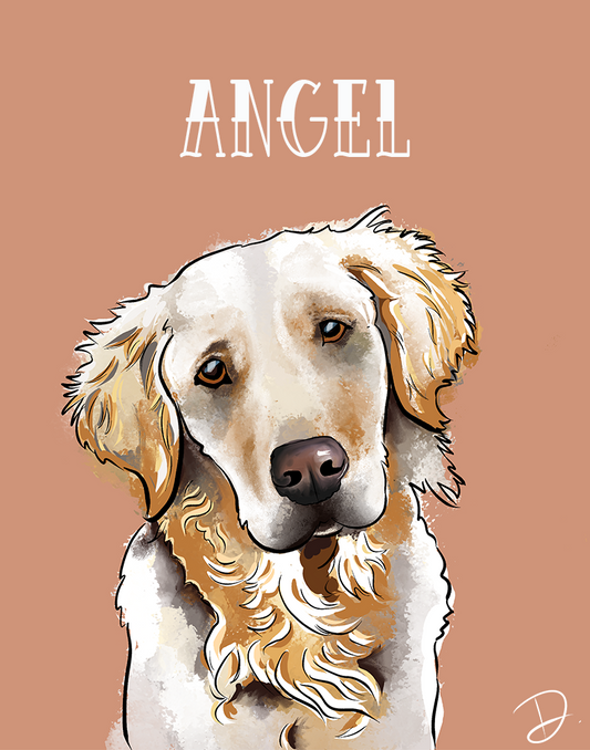 Golden Retriever Angel Portrait Reprint