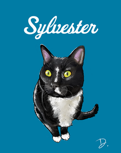 Tuxedo Domestic Shorthaired Sylvester Portrait REPRINT